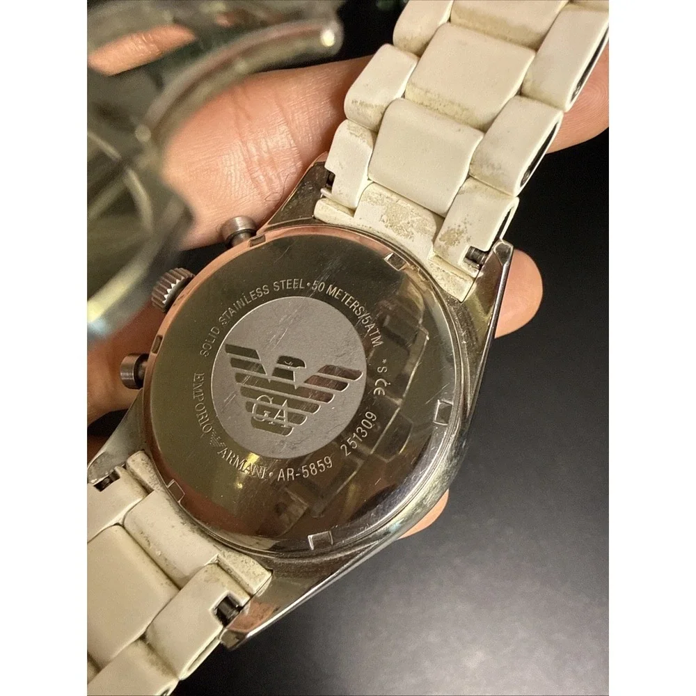 Emporio Armani Mens Watch White Dial Silicone Strap Steel  AR5859